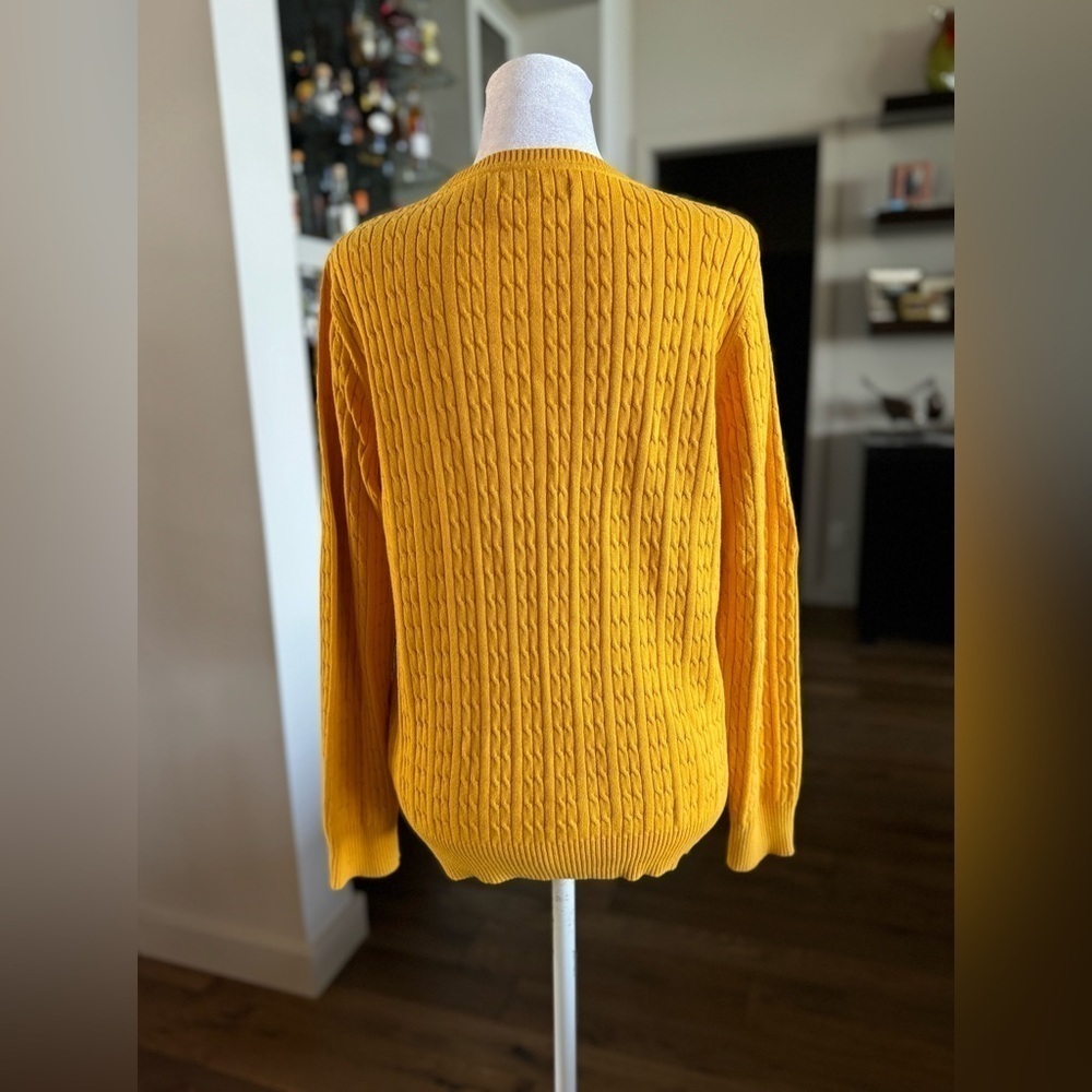 Kim Rogers Cotton Cable Knit Long Sleeve yellow Neck Mid Weight Sweater Medium - Picture 4 of 7